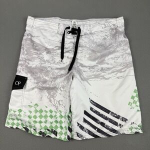 Vintage Y2K OP Surf Board Shorts Size‎ 38 Green White Grunge Skater Checkered